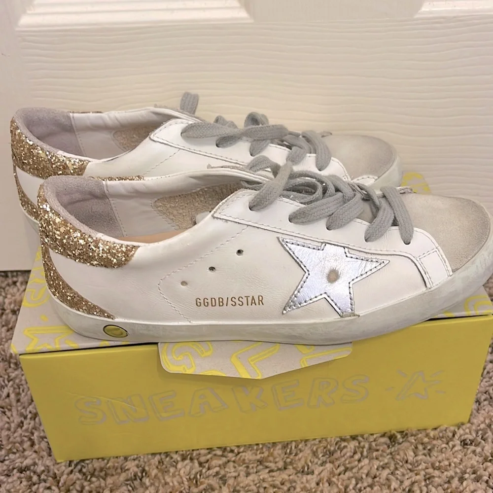 Golden Goose White and Gold Sneakers - Picture 4 of 8